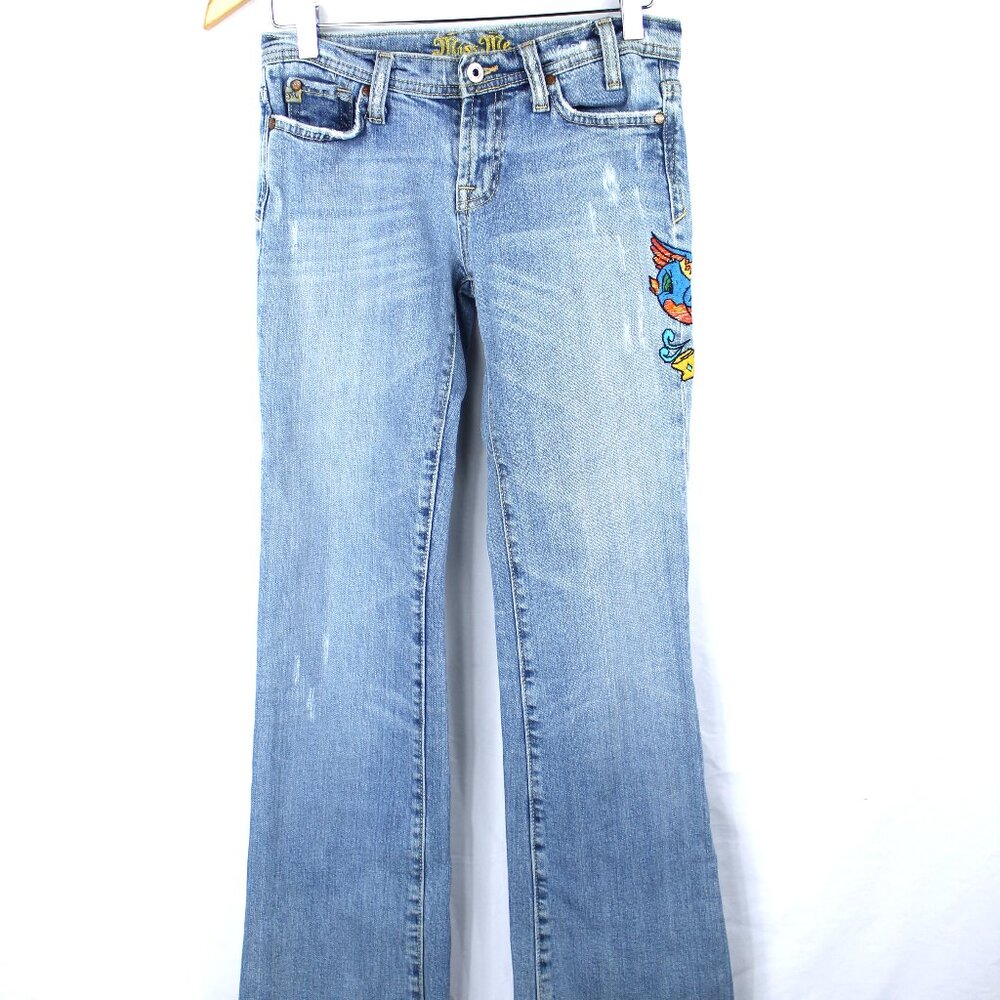 Miss Me Women's Sz 27 Embroidered JP4034D Angelina Straight Flared Raw Hem Jeans